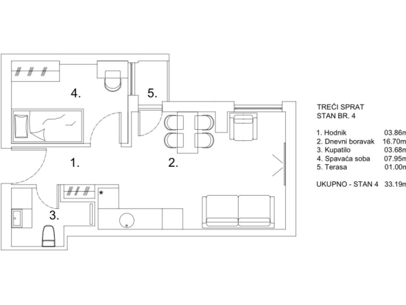 Trosoban stan kod hotela Zira, 81m2, novogradnja