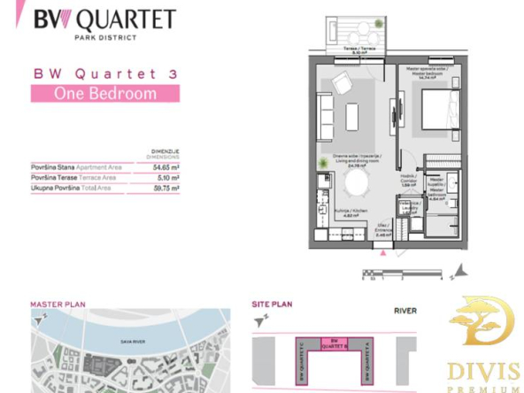 STAN BW Quartet 3, Beograd na vodi 60m2