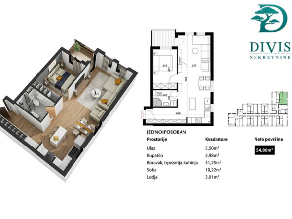 Jednoiposoban stan u novogradnji kod Zvezdarske šume, 55m2